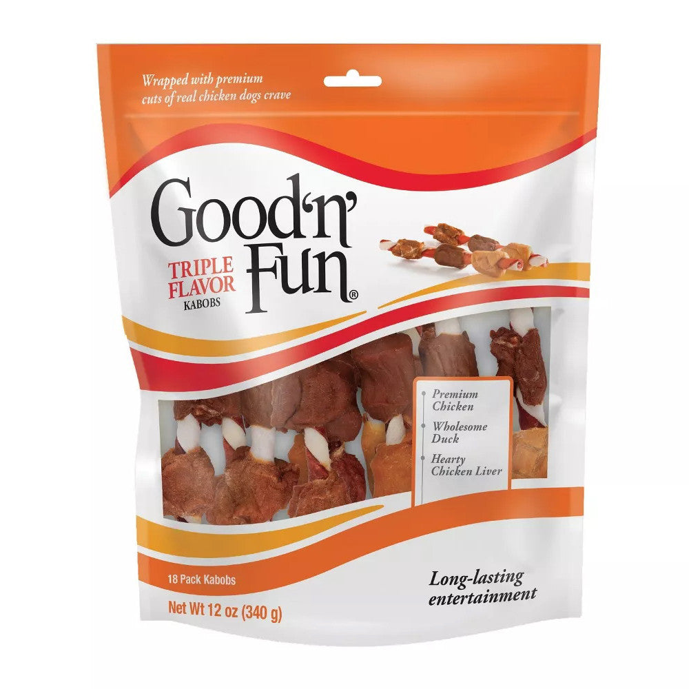 Good N Fun Triple Flavor Kabobs With Chicken Beef and Pork Flavor Dog Treats, 12 Oz